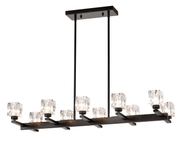 Chandelier For Dining Room, 10-Light Black Farmhouse Linear Pendant Light Fixture, Modern Crystal Hanging Lighting Chandelier For Kitchen Island, Bar,